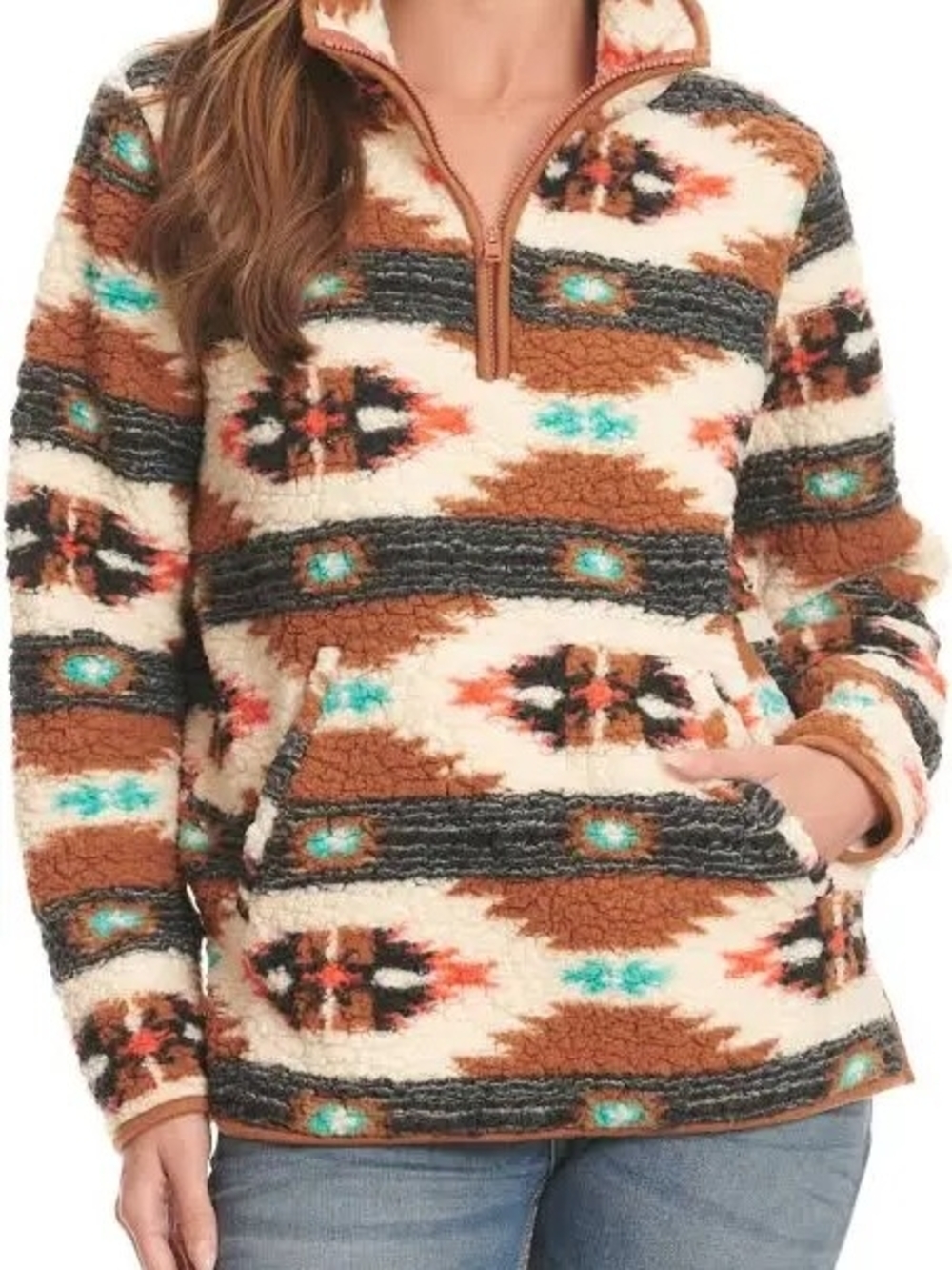 Wrangler Retro Punchy Aztec Sherpa 1/4 Zip NWOT SIZE S